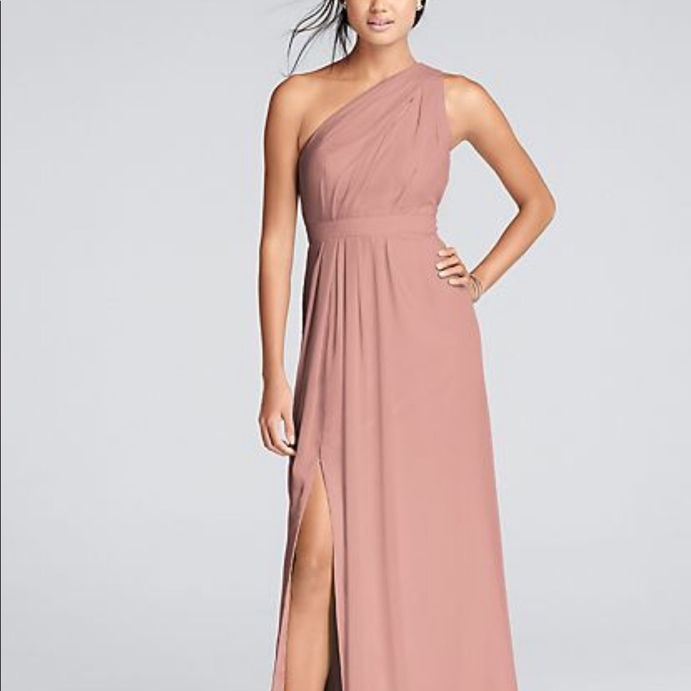 Davids Bridal One-Shoulder Crinkle Chiffon Dress